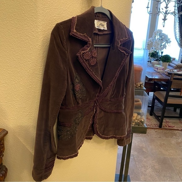 FLAIR COLLECTION Women Brown Embellished Corduroy Boho Blazer-Medium-Fit Small - Picture 3 of 11